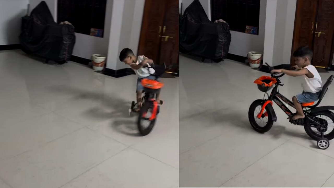 தம்பி அது சைக்கிள் பா…. கார் ஓடுவது போல் drift செய்த சிறுவன்…. வியப்பான தந்தை… வைரலாகும் வீடியோ…!!