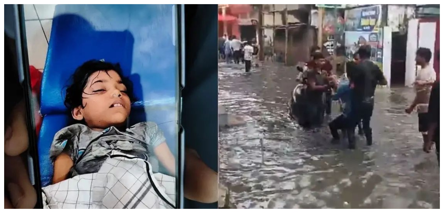 கனமழை காரணமாக சாலையில் தேங்கி கிடந்த மழை நீர்… நிலை தடுமாறி திறந்த காய்வாய்க்குள் விழுந்த 8 வயது சிறுமி… பரிதாபமாக போன உயிர்… வைரலாகும் அதிர்ச்சி வீடியோ…!!!