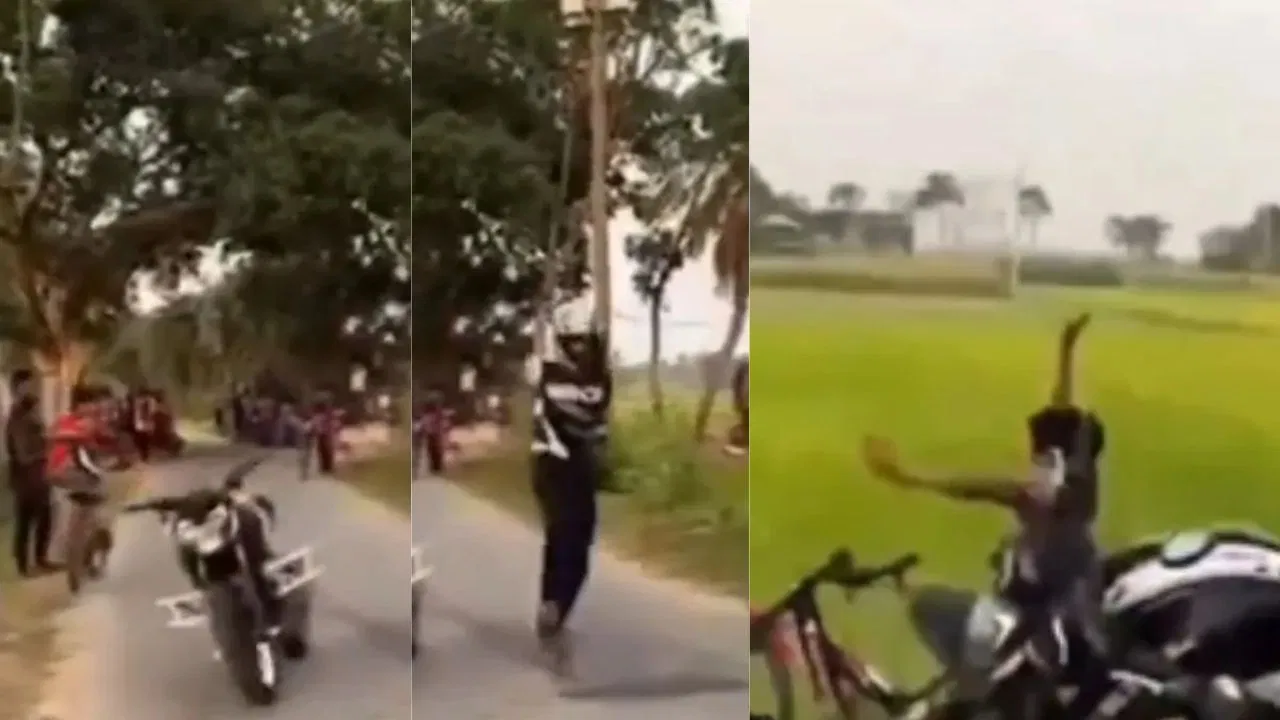 “இவரு பெரிய ஹீரோ”… பைக்கை விட்டுட்டு குதிக்காறாம்… உங்க அலப்பறைக்கு ஒரு அளவே இல்லையா..?நல்லவேளை குழந்தைக்கு ஒன்னும் ஆகல… கோபத்தை தூண்டிய வீடியோ..!!!