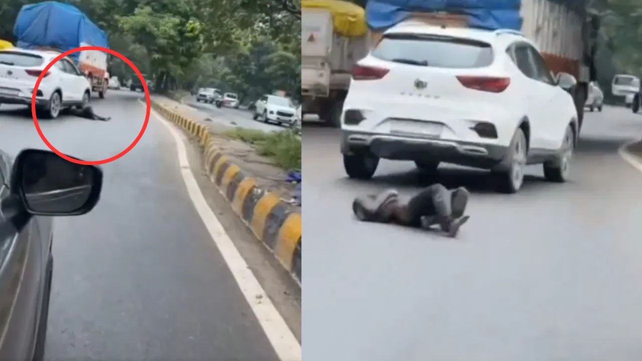 அடப்பாவி.! “தலைக்கேறிய போதை”… நடு ரோட்டில் ஹாயாக படுத்த குடிமகன்… காரை விட்டு ஏற்றிய வாகன ஓட்டி… வேணும்னு செஞ்சாரு… வீடியோ வெளியாகி அதிர்ச்சி..!!!