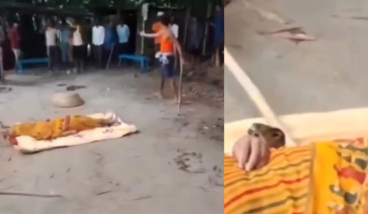 முட்டாள்தனத்தின் உச்சம்..! “பெண்ணை கடித்த விஷ பாம்பு”… நடு ரோட்டில் படுக்க வைத்து பாம்பை மேலே போட்டு பேய் விரட்டிய அதிர்ச்சி… வைரலாகும் வீடியோ…!!!