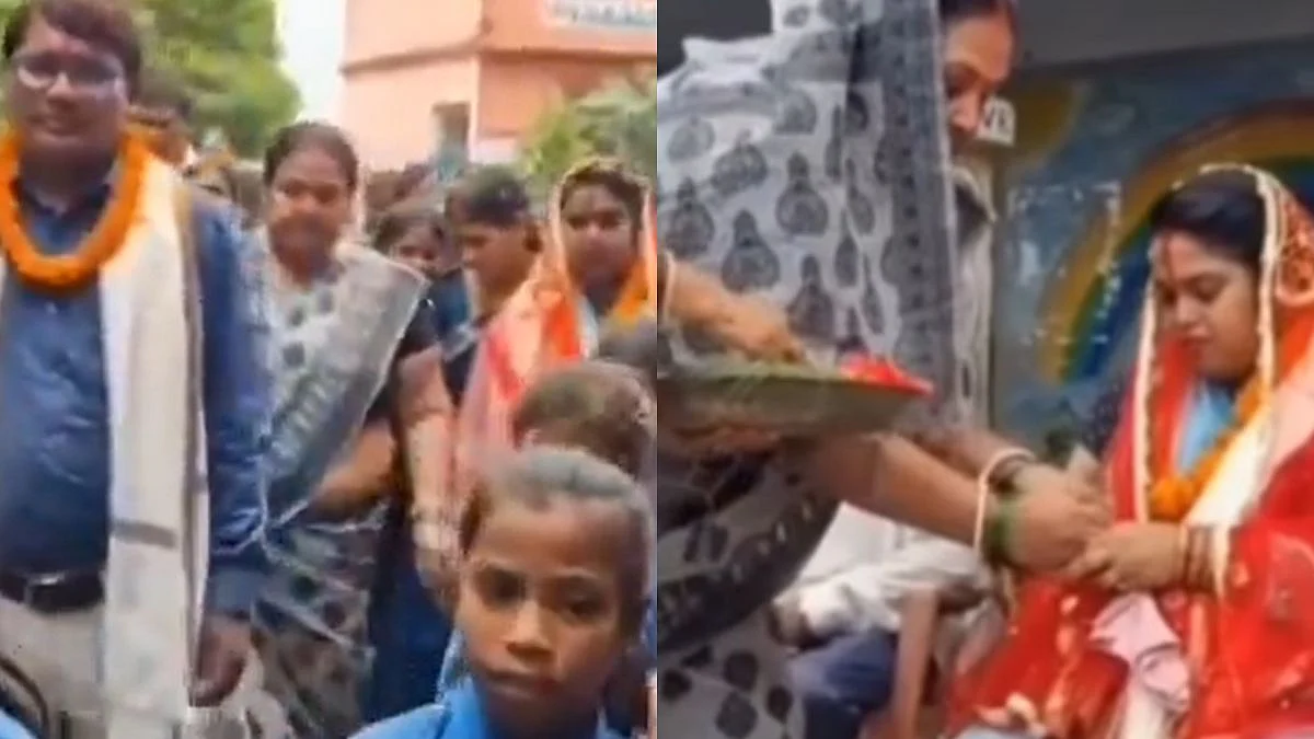 “மணமகளான டீச்சர், மணமகனாக சார்”… மனக்கோலத்தில் ஆசிரியர்களுக்கு பிரியா விடை கொடுத்த மாணவர்கள்… வைரலாகும் நெகிழ்ச்சி வீடியோ..!!