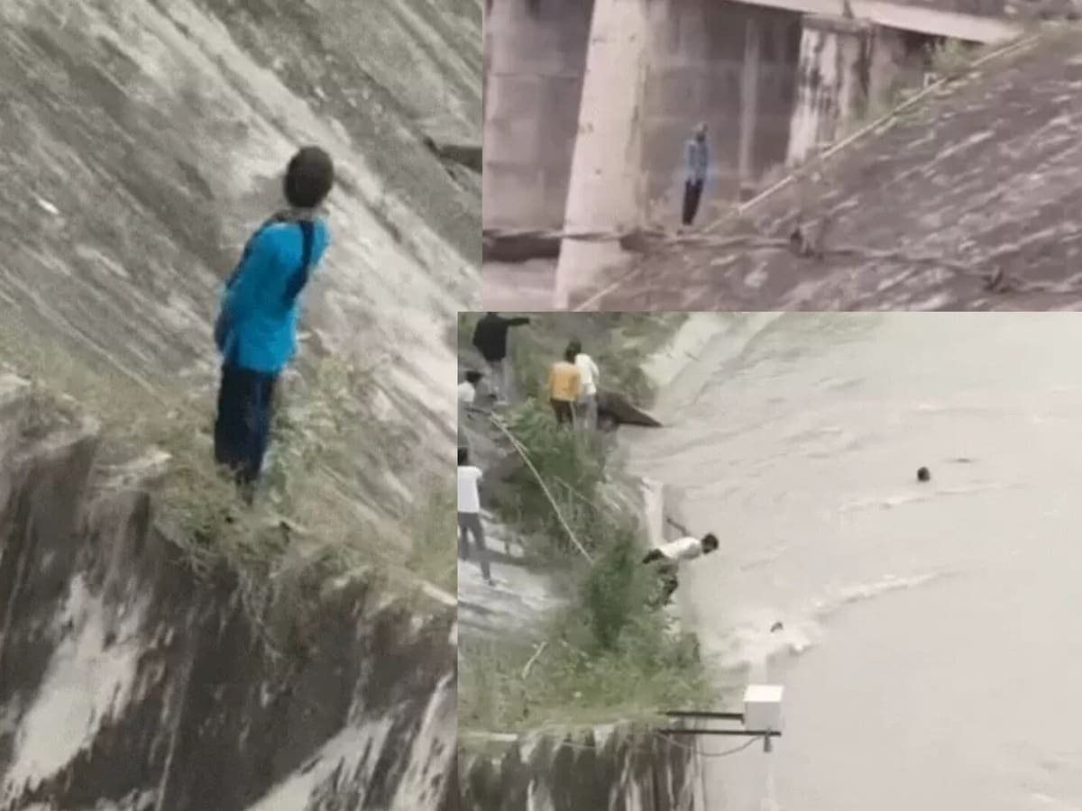 “செல்போனில் ரொம்ப நேரமா சண்டை”… சட்டென தடுப்பணையில் குதித்த 19 வயது மாணவி… ஓடும் நீரில் மீட்க போராடிய வாலிபர்கள்…. வைரலாகும் வீடியோ…!!!