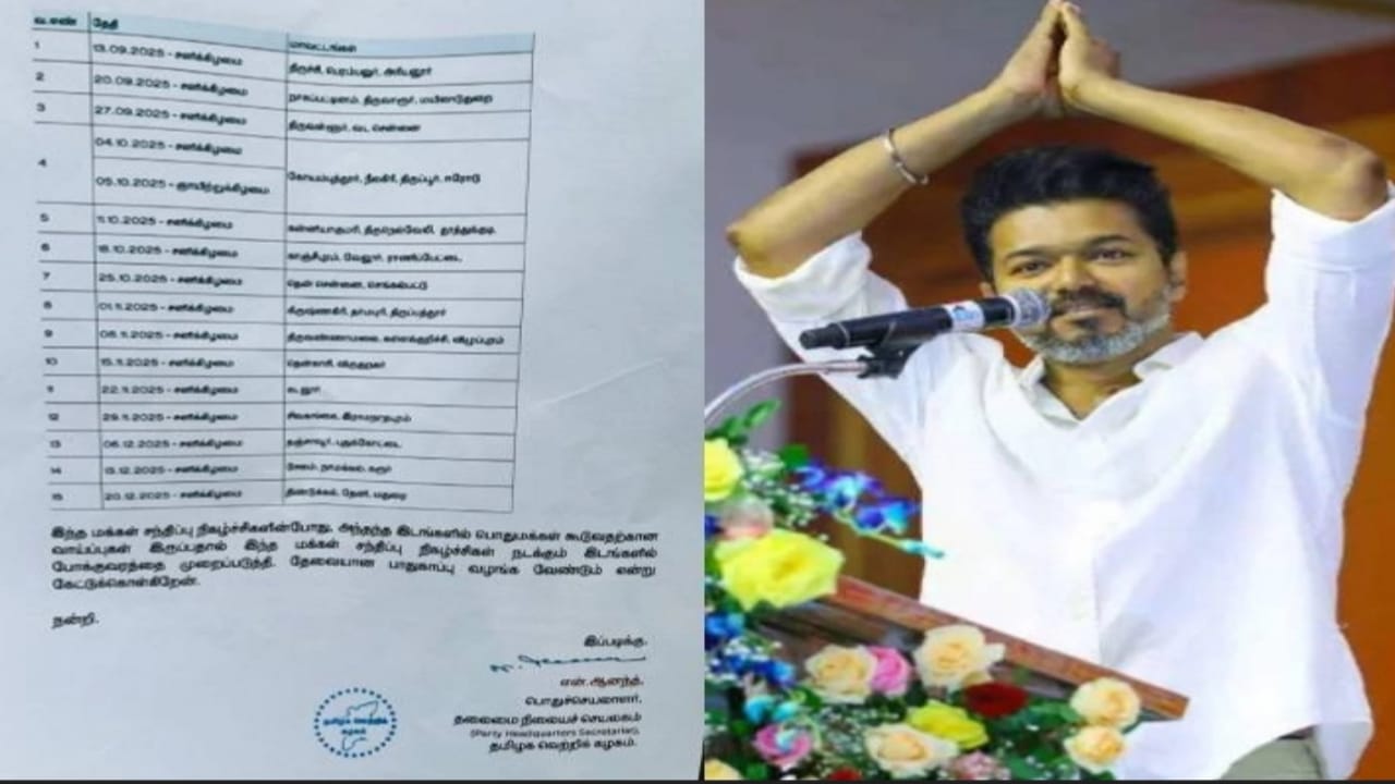 FLASH: அரசியலில் சூடு பிடிக்கும் தவெக… “செப்டம்பர் 13 முதல்.. விஜய்யின் பிரச்சார அட்டவணை  விவரம் அறிவிப்பு..!!!