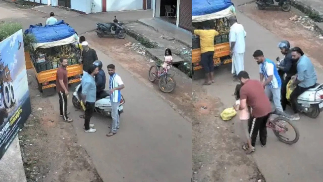 சாலையில் நின்று கொண்டிருந்த இளைஞர்கள்… சூயிங் கம் தொண்டையில் சிக்கியதால்  மூச்சுத் திணறல்… சாமி போல் வந்து சிறுமியை காப்பாற்றிய இளைஞர்… வைரலாகும் வீடியோ…!!!