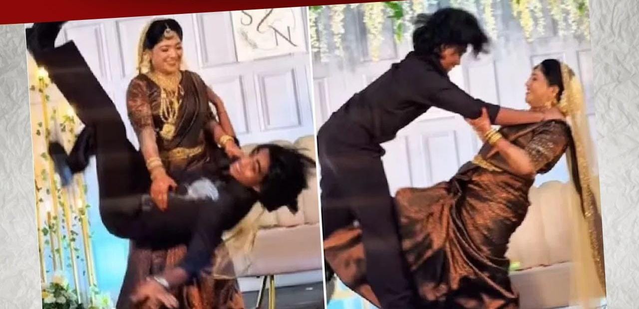 திருமண மேடையில் இருந்த மணமக்கள்… திடீரென வந்த நண்பன்… கராத்தே ஸ்டைலில் சாகசத்தை காட்டிய மணப்பெண்… வைரலாகும் அதிர்ச்சி வீடியோ…!!!