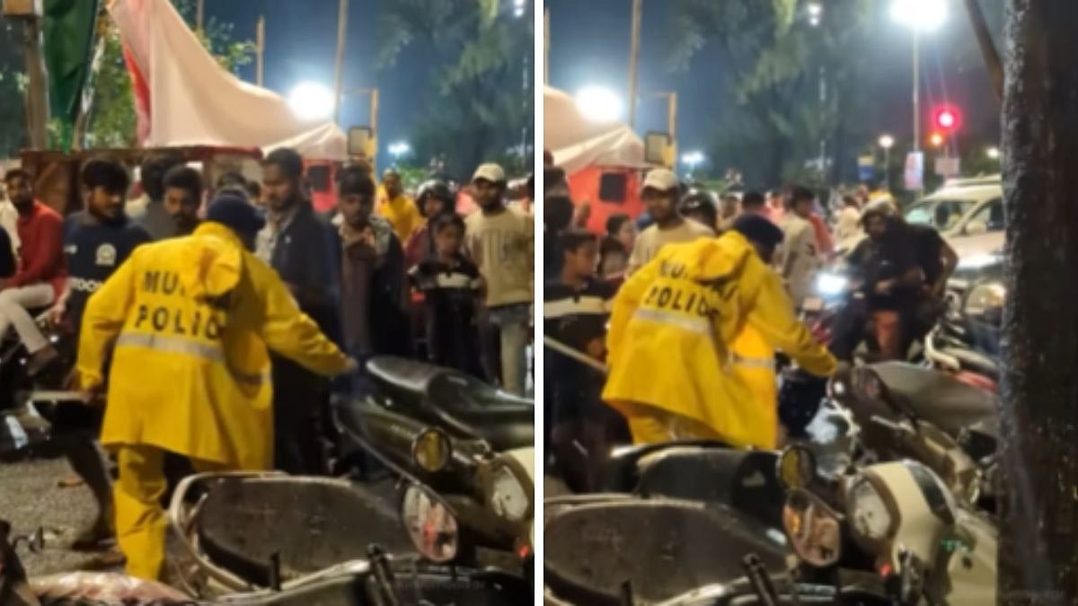 இது ஒன்னும் பார்க்கிங் ஏரியா கிடையாது..! கோபத்தில் வெடித்த போலீஸ்காரர்… இருசக்கர வாகனங்களை அடுத்தடுத்து வரிசையாக தள்ளிவிட்டு… வைரலாகும் அதிர்ச்சி வீடியோ…!!