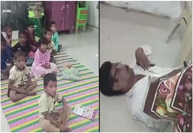 “நிற்க கூட முடியல”… ஃபுல் போதையில் தள்ளாடியபடியே வகுப்பறைக்கு வந்த ஆசிரியர்… விழுந்த வேகத்தில் தூங்கிட்டாரு… பரிதாபத்தோடு பார்த்த மாணவர்கள்… வீடியோ வைரல்…!!!!