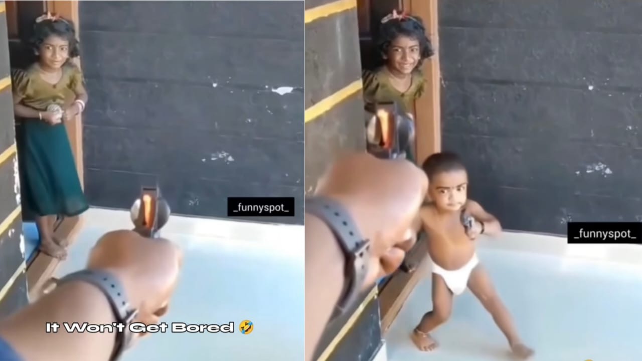 எங்க அக்காவையா மிரட்டுற…? துப்பாக்கியுடன் வந்த குழந்தை… வந்த வேகத்திலயே ஓட்டம்… வைரலாகும் வீடியோ…!!