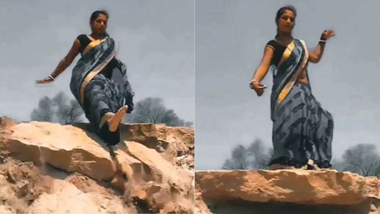 இதெல்லாம் தேவையா?… மண்ணாலான பாறையின் மீது ஏறி குத்தாட்டம் போட்ட பெண்… திடீரென இடிந்து விழுந்து… வைரலாகும் அதிர்ச்சி வீடியோ…!!!