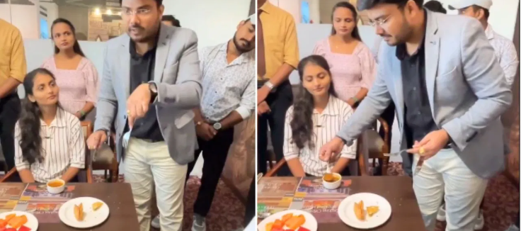 கத்தி, FORK வச்சு சமோசாவா….? இப்படி சாப்பிட்டா TASTE இருக்குமா….? கொந்தளித்த சமோசா பிரியர்கள்….!!