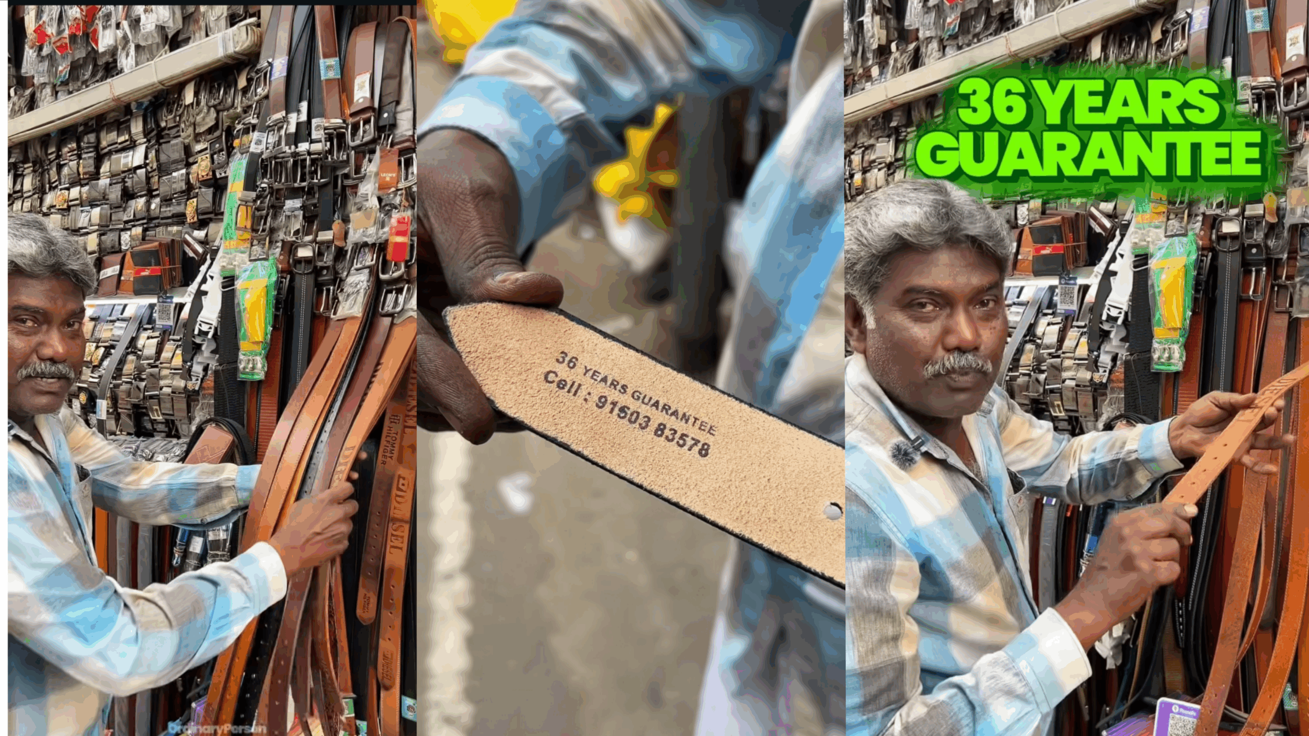பெல்ட் வேணுமா… பெல்ட்டு… “1 இல்ல 2 இல்ல 36 வருஷம் வாரண்டி” மாஸ் காட்டும் ரோட்டு கடை வியாபாரி…!!