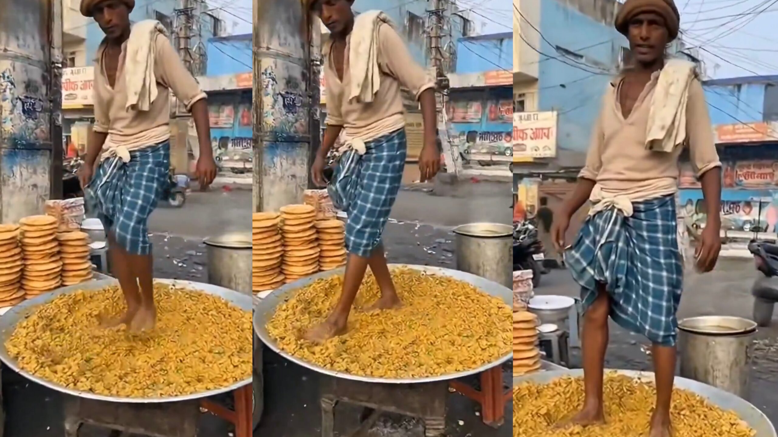 இப்படி பண்ணா சாப்பிட தோணுமா…? உணவுப் பொருளை கால்களால் மிதித்து…. வைரலாகும் அதிர்ச்சி வீடியோ….!!
