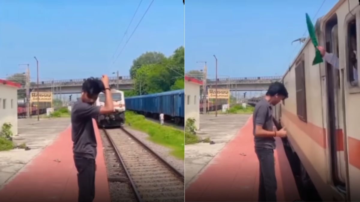 ரயில் டிரைவரே களத்தில் இறங்கி கொடுத்த ‘சவுக்கடி’…. ஓடும் ரயில் அருகில் நின்றவருக்கு கிடைத்த பாடம்….  பகீர் வீடியோ….!!