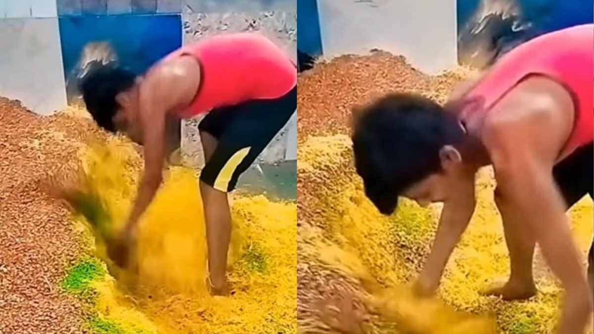 அது சாப்பிடற பொருள் தானே…. கை கால்களால் கலக்கி…. வைரலாகும் அதிர்ச்சி வீடியோ….!!