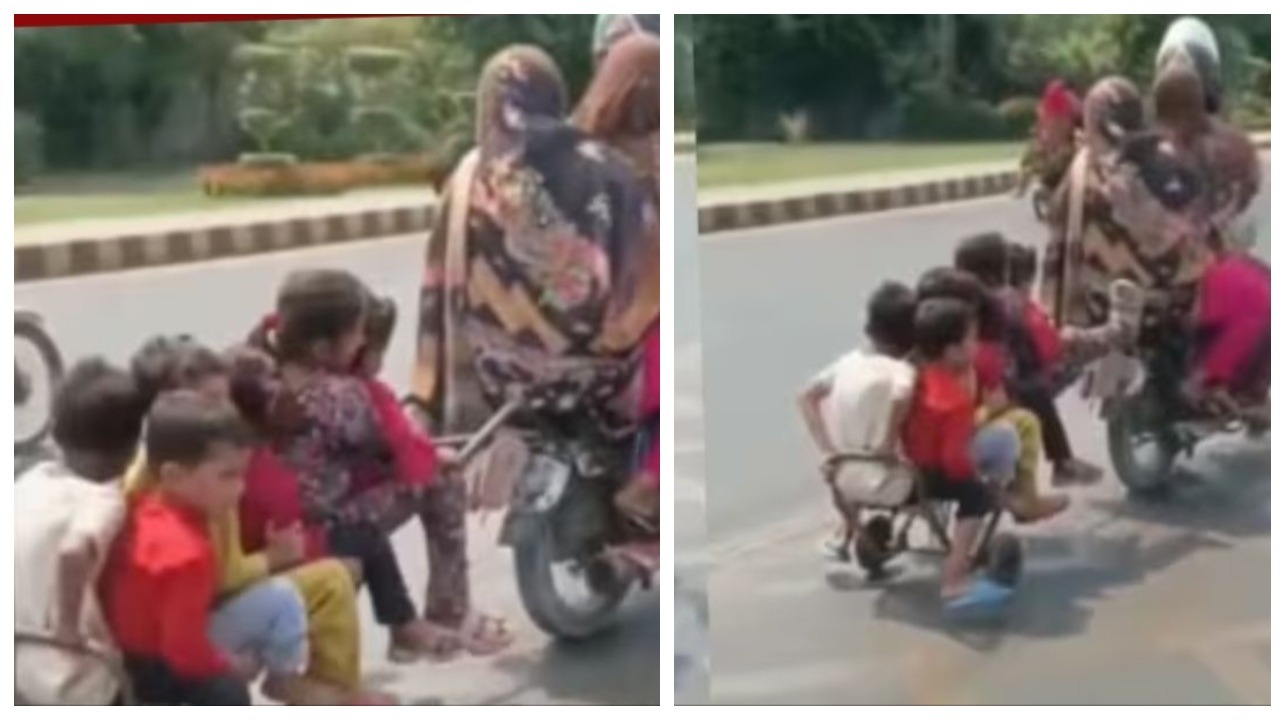 “மினி பஸ் ஆக மாறிய சைக்கிள்”… இரும்பு ட்ராலியில் 6 குழந்தைகள்… பைக்கில் 2 பெண்களுடன் பின்னால் கட்டி ஓட்டி சென்ற தந்தை… வைரலாகும் வீடியோ…!!!