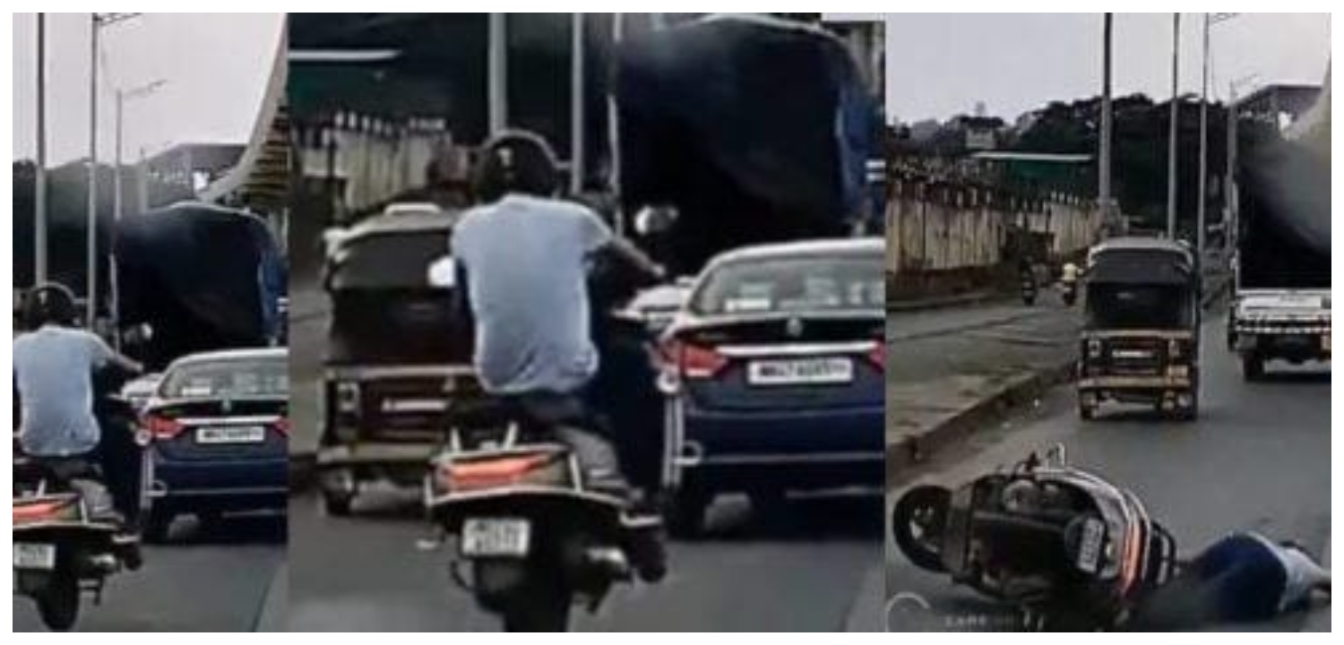 சாலையில் சென்று கொண்டிருந்த பைக்… திடீரென பள்ளத்தில் விழுந்து தூக்கி வீசப்பட்ட நபர்… அடுத்து நடந்த சம்பவம்… வைரலாகும் வீடியோ…!!!