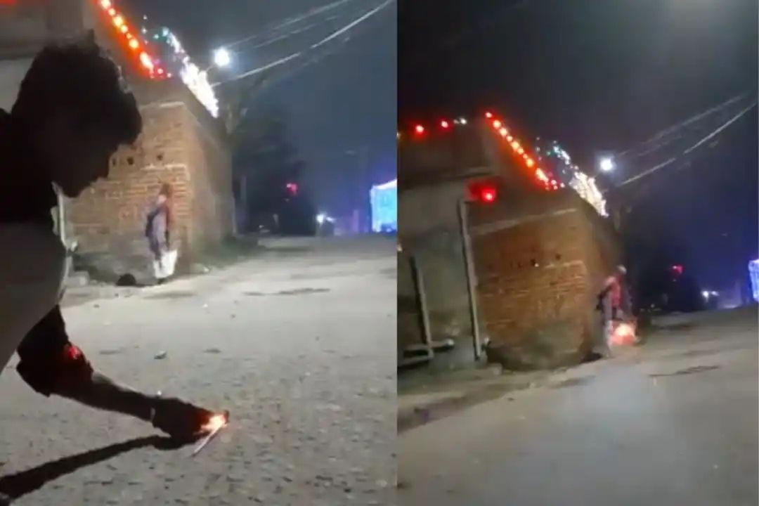 தீபாவளி சம்பவம்: தாத்தாவின் லுங்கிக்குள் புகுந்து வெடித்த ராக்கெட் பட்டாசு…. வைரல் வீடியோவால் சிரிப்பு மழை….!!