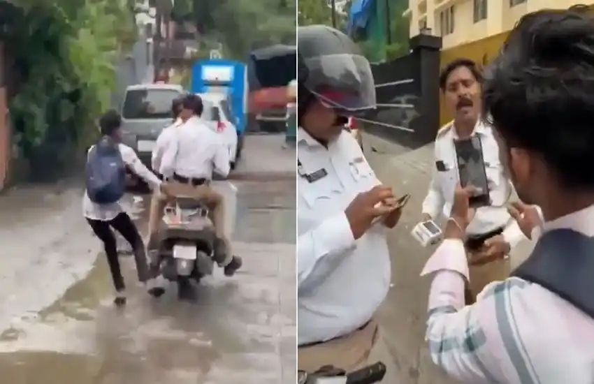 இந்த இளைஞனுக்கு ஒரு சல்யூட்…. “உங்கள் வண்டிக்கு நம்பர் பிளேட் எங்கே?” – போலீஸிடம் கேள்வி எழுப்பிய இளைஞர்…. வைரலாகும் வீடியோ….!!