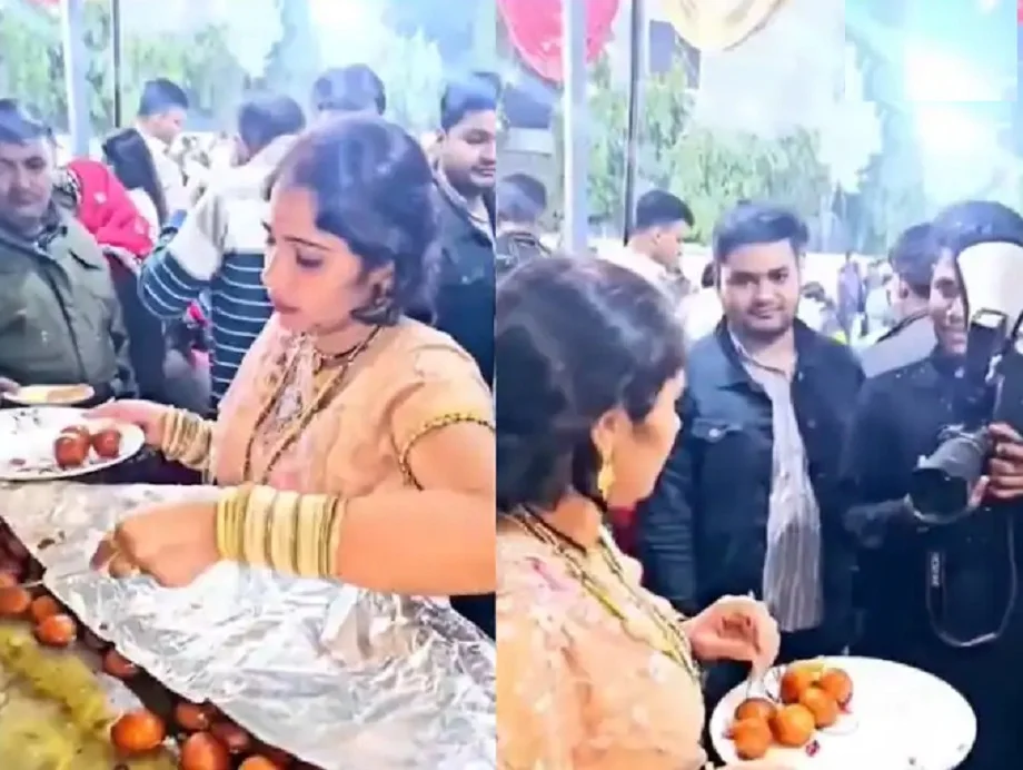 திருமண விழாவில் போடப்பட்ட விருந்து… “Gulab Jamun” ஐ பார்த்ததும் குழந்தையாக மாறிய பெண்… வைரலாகும் வீடியோ..!!