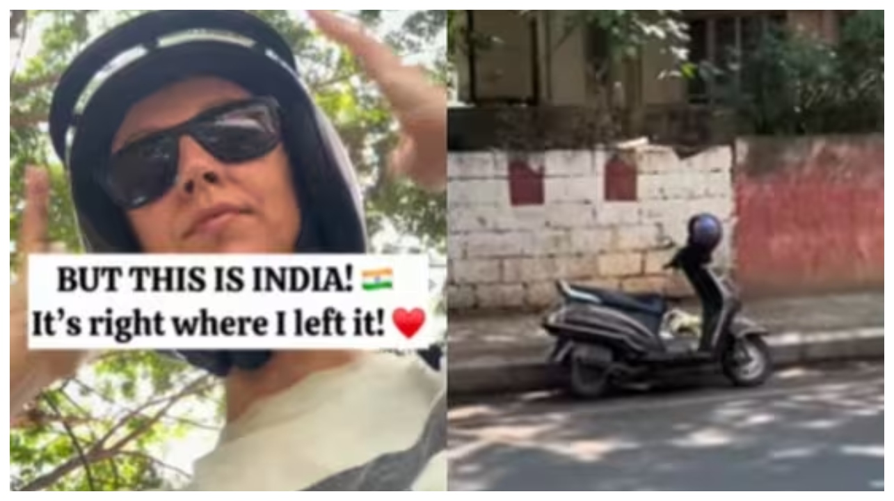 ஹெல்மெட்டை வெளியே வைத்து விட்டு ஷாப்பிங் செய்ய சென்ற இத்தாலி பெண்… வெளியே வந்து பார்த்தால்?… அதிர்ச்சியில் உறைந்த பெண்.. வைரல் வீடியோ…!!