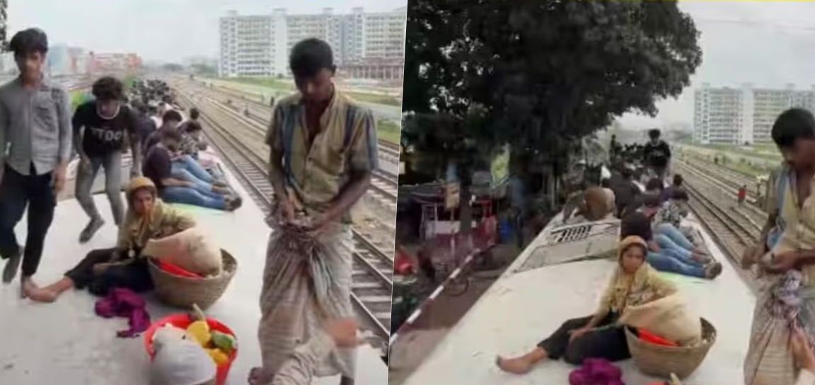 சீக்கிரம் பாருங்க!  கூரையில் கடைவிரித்த பேல் பூரி வியாபாரி!பாதுகாப்பு கேள்விக்குறி! பங்களாதேஷ் ரயில் பயணத்தின் அதிர்ச்சி!