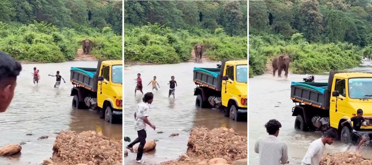 ஆற்றங்கரை அருகே விளையாடிக் கொண்டிருந்த சிறுவர்கள்… ஆக்ரோஷத்துடன் துரத்திய யானை… வைரலாகும் திகில் வீடியோ…!!!