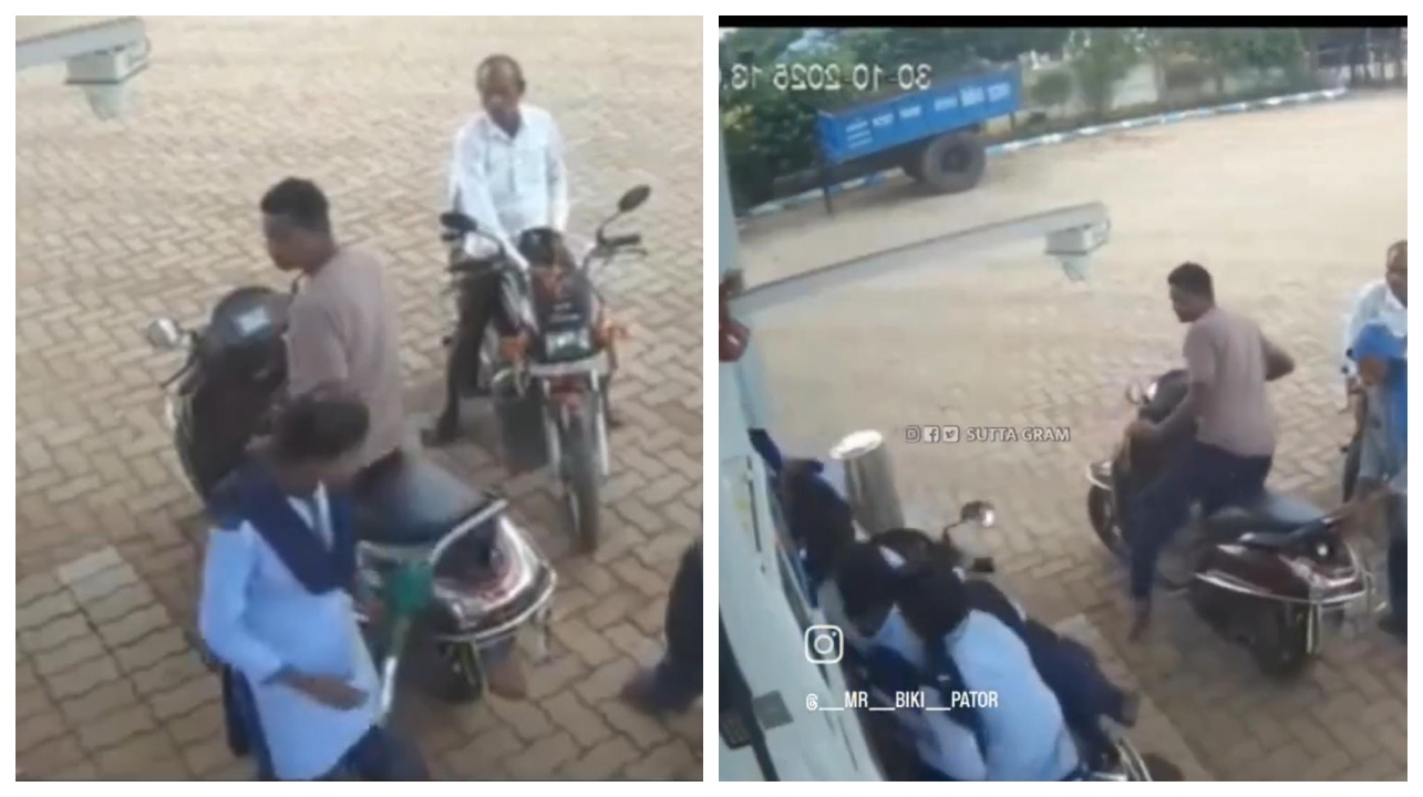 “என்னம்மா இப்படி பண்றீங்களேம்மா”… பெட்ரோல் பங்கிற்கு ஸ்கூட்டியில் வந்த மாணவிகள்… நிலை தடுமாறி கீழே விழுந்து… வைரல் வீடியோ…!!!