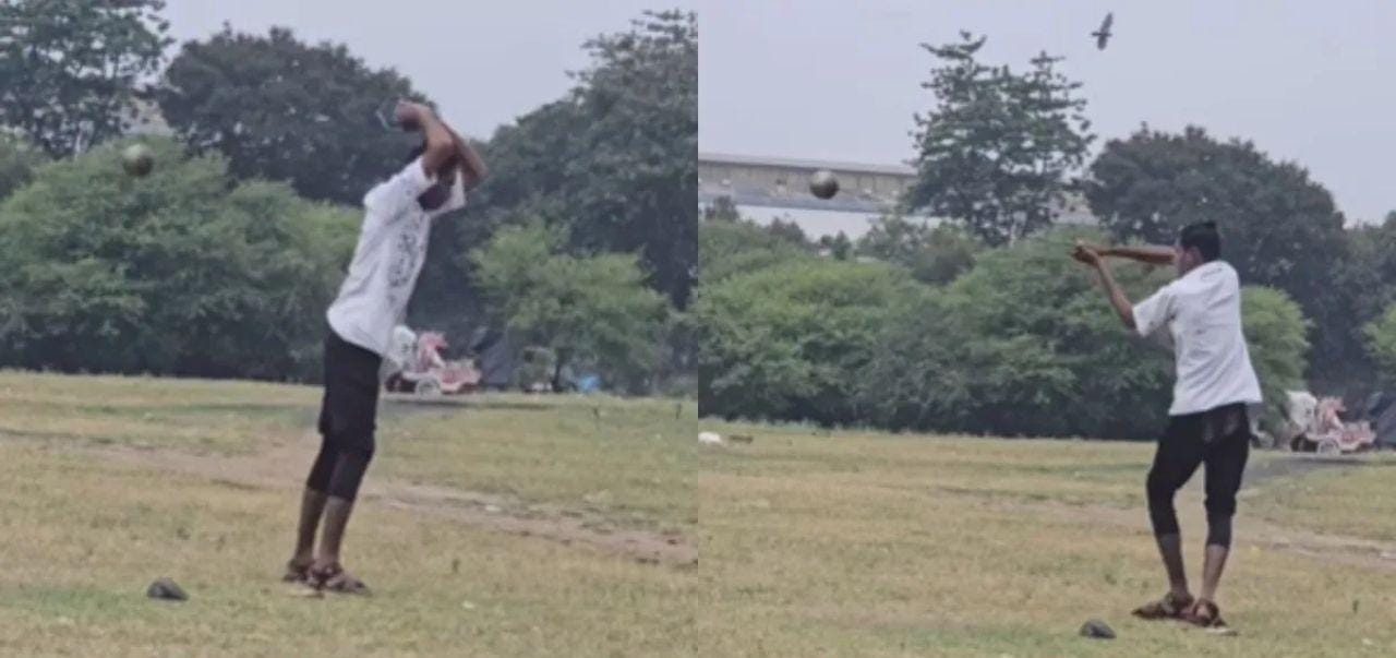 “Hammer Throw”…. மைதானத்தில் இரும்பு பந்தை சுற்றி எறிய முயன்ற வாலிபர்…. ஆனா கீழே விழுந்து…. வைரலாகும் வீடியோ…!!