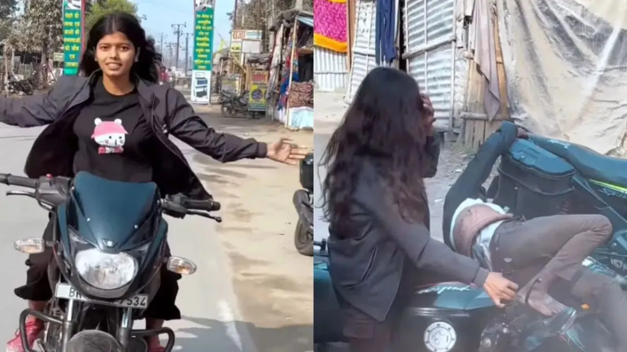 ரீல்ஸ் மோகம்…. ரோட்டில் ஆபத்தான முறையில் பைக்கில் கைகளை விட்டு சாகசம் செய்த இளம்பெண்… அடுத்தடுத்து நடந்த விபத்து… வைரலாகும் அதிர்ச்சி வீடியோ…!!