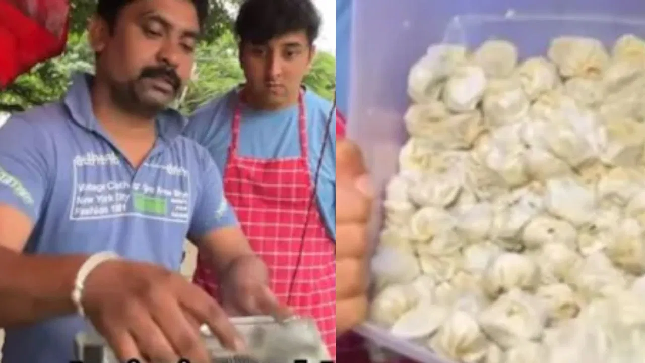 ரோட்டு கடையில் விற்கப்படும் மோமோஸ்…. தின்னும் ரூ. லட்சம் சம்பாதிக்கும் நபர்… வைரலாகும் வீடியோ..!!