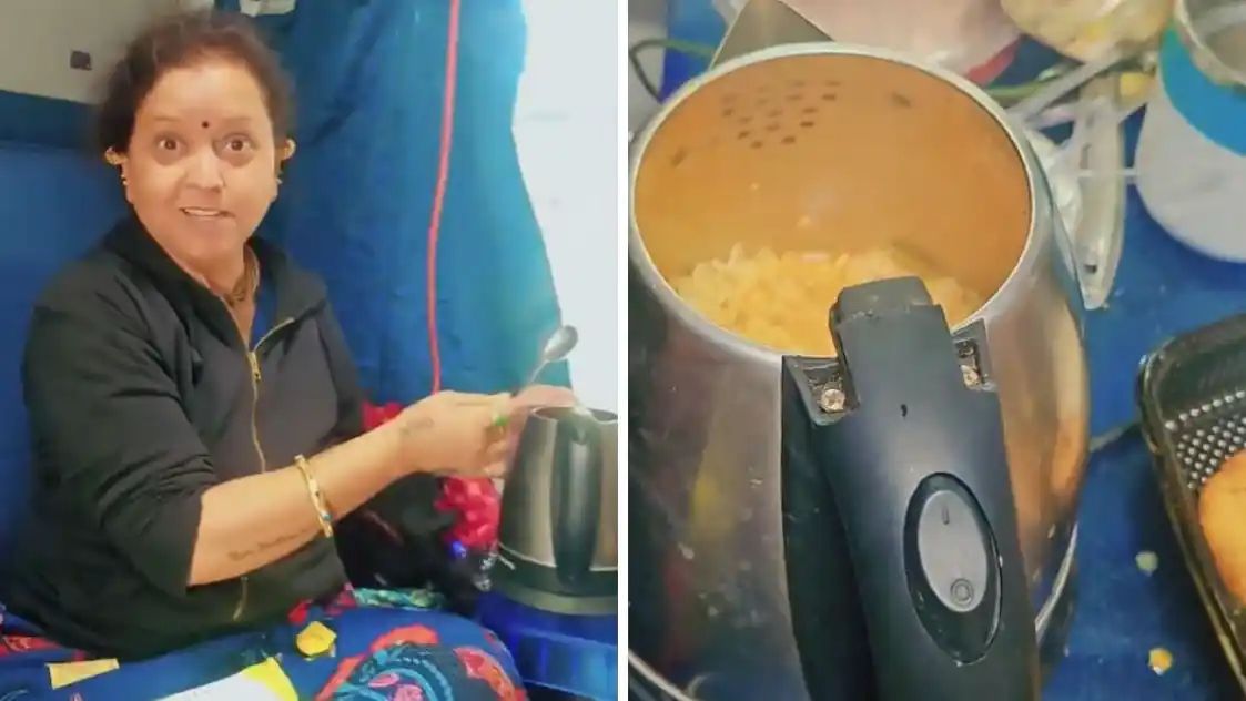என்னம்மா இப்படி பண்றீங்களேம்மா?… ரயிலின் ஏசி பெட்டியில் கெட்டில் வைத்து நூடுல்ஸ் சமைத்த பெண்… விவாதத்தை கிளப்பிய வீடியோ…!!!