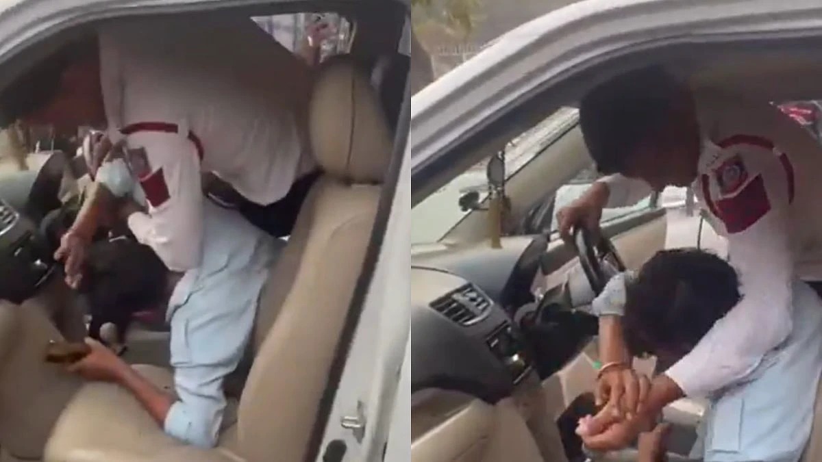 “நடுரோட்டில் கார் டிரைவருக்கு நேர்ந்த கொடுமை!” முகத்தில் குத்து.. கன்னத்தில் அறை.. டெல்லி டிராஃபிக் போலீசின் வெறிச்செயல்! – பதைபதைக்க வைக்கும்  வீடியோ..!!!