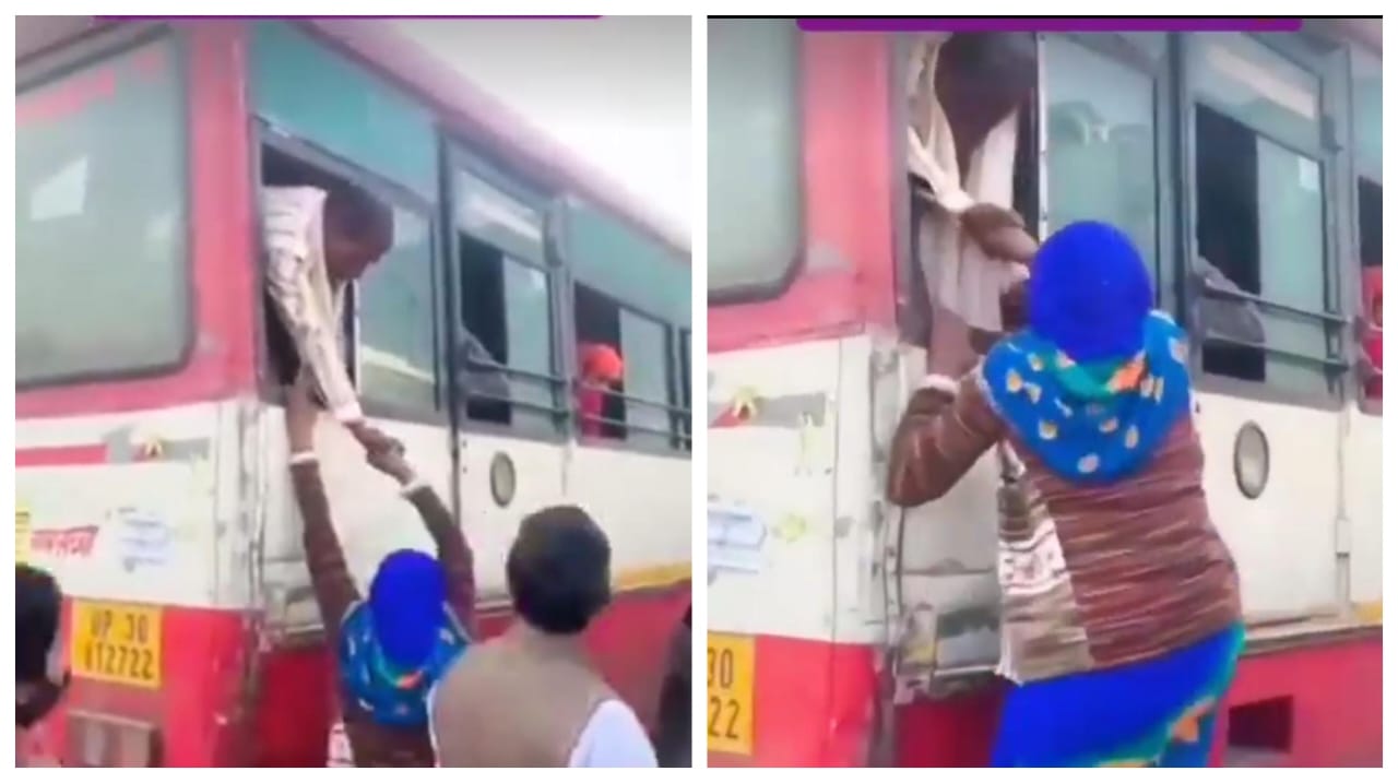 பேருந்தில் இடம் பிடிக்க துண்டு, பேக் பயணப்படுத்துவது வழக்கம்… ஆனா இங்க பாருங்க… மனைவியின் கையை பிடித்து… வைரல் வீடியோ..!!