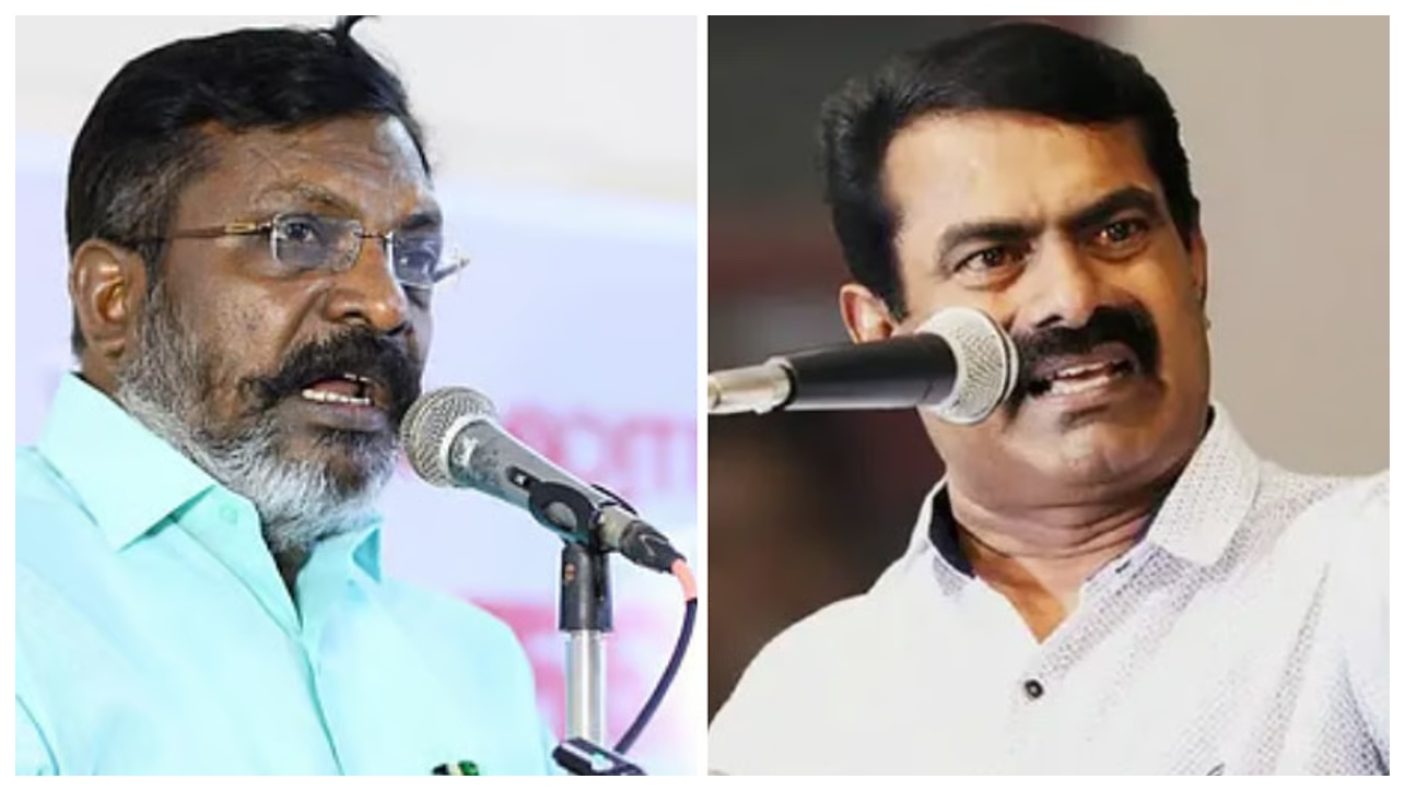 திருமாவளவனின் பழைய ‘பாஜக’ பாசத்தை தோண்டி எடுத்த சீமான்… நீங்க மட்டும் கூட்டணி வைக்கலாமா?… மேடையிலேயே லெப்ட்-ரைட் வாங்கிய நாதக..!!!