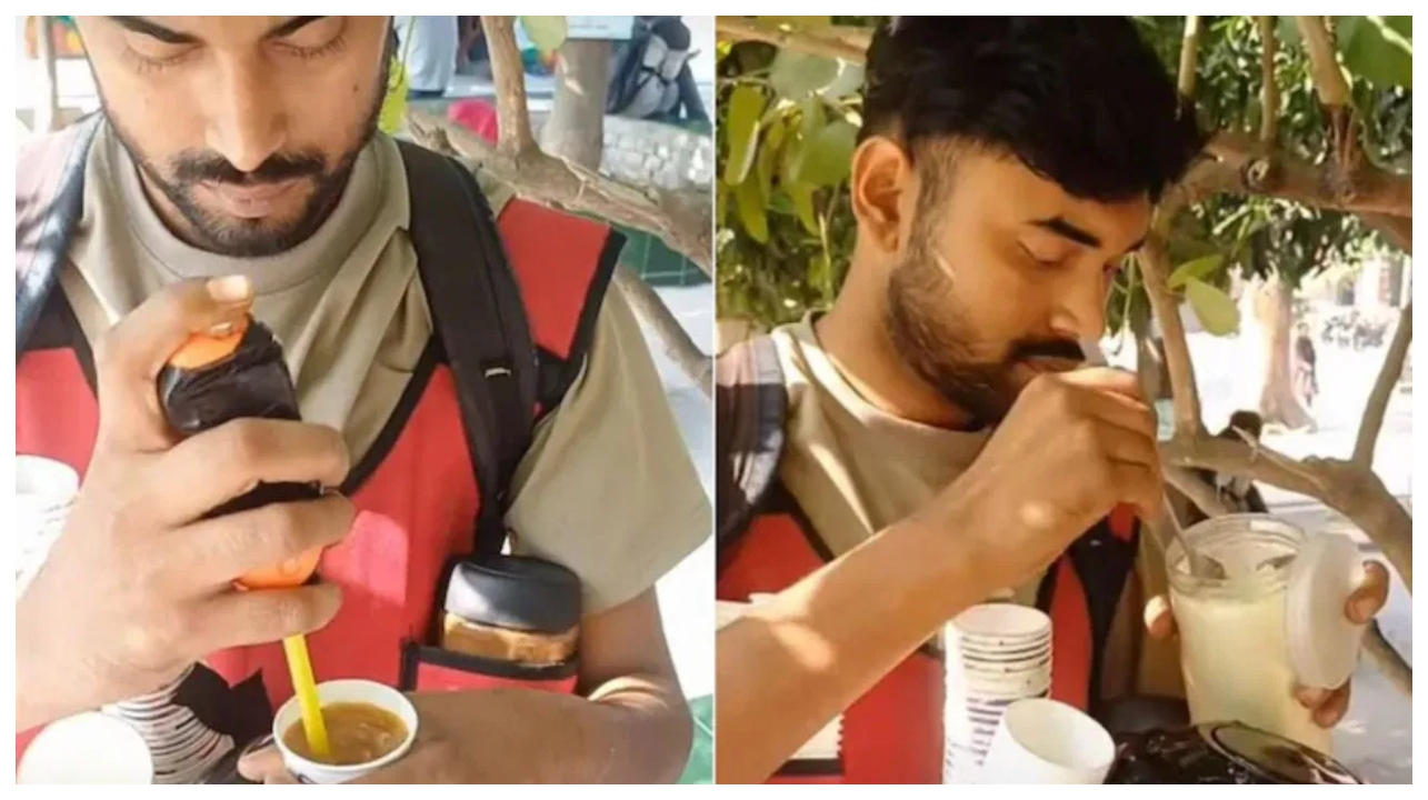 கடை இல்ல.. மெஷின் இல்ல.. ஆனா காபி மட்டும் சூப்பரா இருக்கு… இந்தியனின் வேற லெவல் மூளை… ஸ்டார்பக்ஸ்-க்கே சவால் விடும் “நடமாடும் காபி கடை”  வியக்க வைக்கும் வாலிபர்…!!!