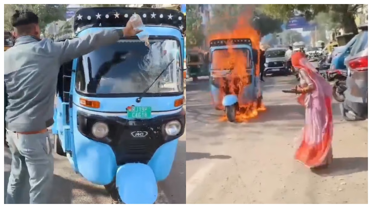 ஷோரூம் வாசலிலேயே கொளுத்தப்பட்ட வாகனம்… ஊழியர்களின் அலட்சியத்திற்கு இதுதான் பதிலா?… பரபரப்பை ஏற்படுத்திய இ-ரிக்‌ஷா எரிப்பு சம்பவம்…!!!