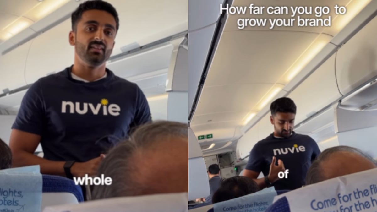 நடுவானில் ‘BRANDING’…. விமானத்தில் மிரட்டிய பெங்களூரு Start-up Founder…. சர்ச்சையான மார்கெட்டிங் யுக்தி….. வைரலாகும் வீடியோ….!!