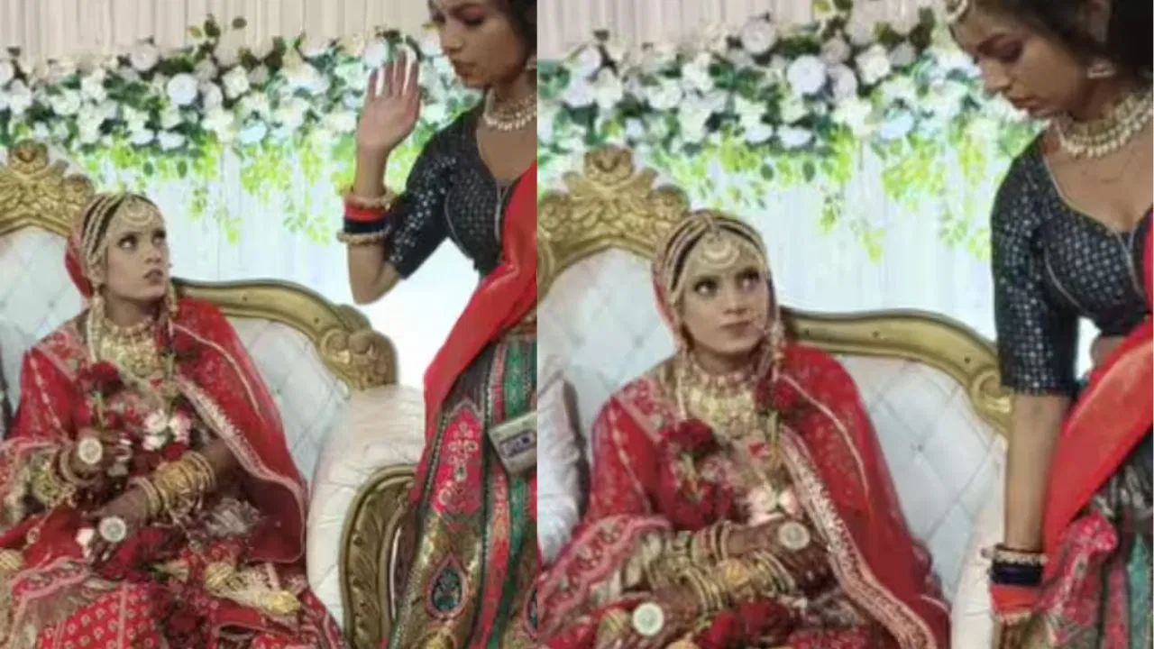 Sister’s Fight…. மணமேடையில் கூடவா இப்படி?…. சகோதரியிடம் கோவப்பட்ட மணப்பெண்… வைரலாகும் வீடியோ…!!
