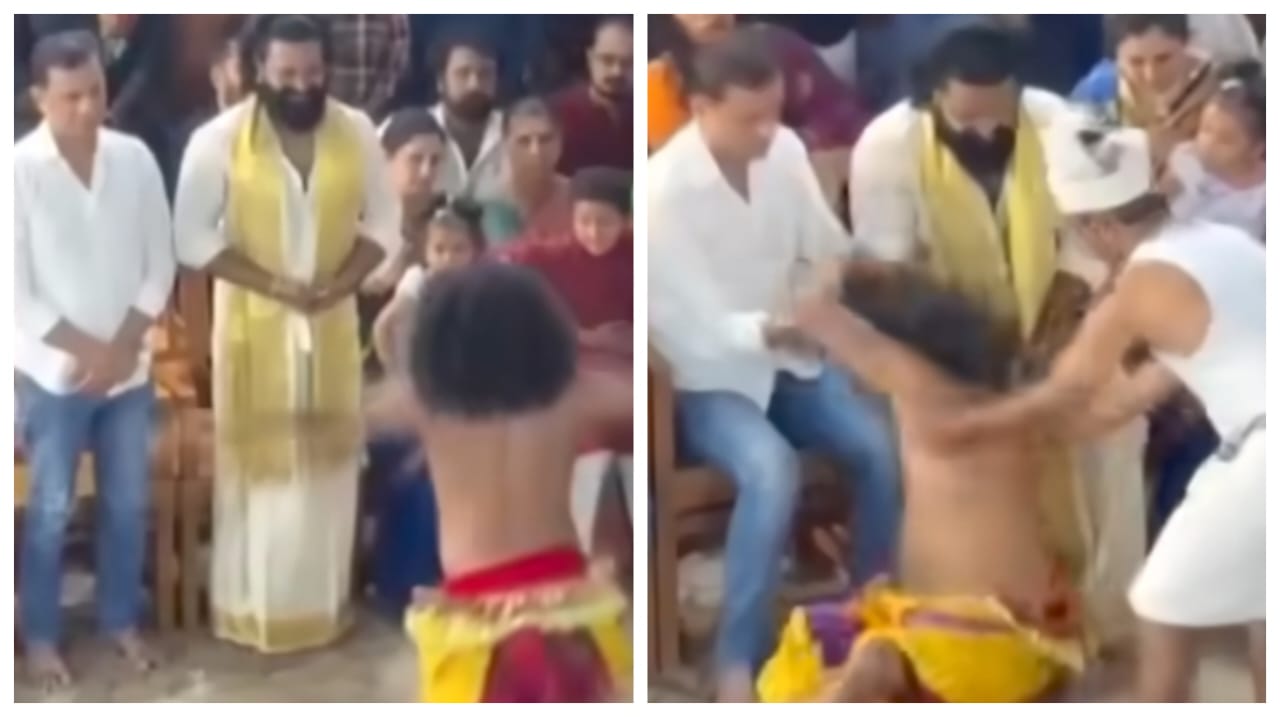 காந்தாராவை மிஞ்சிய சம்பவம்…! உண்மையாகவே வந்திறங்கிய பஞ்சுருளி… மிரண்டு போய் நின்ற ரிஷப் செட்டி… வைரலாகும் வீடியோ..!!
