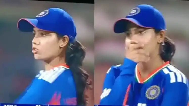 பரபரப்பான மேட்ச்..! சட்டென மைதானத்தில் தகாத வார்த்தையை விட்ட இந்திய வீராங்கனை… காட்டி கொடுத்த கேமரா… வாயைப் பொத்திய வைஷ்ணவி… வீடியோ வைரல்..!!
