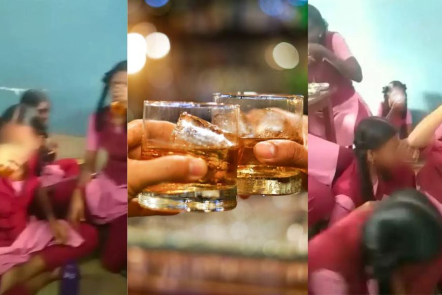 “பள்ளிச் சீருடையில் ‘சரக்கு’ அடித்த மாணவிகள்!”…வைரல் வீடியோவால் பெற்றோர்கள் அதிர்ச்சி…6 பேர் சஸ்பெண்ட்..!!!