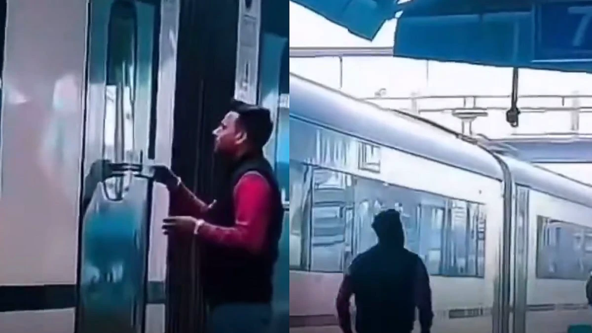 டீ வாங்க இறங்கிய நபர்…. திடீரென புறப்பட்ட ‘வந்தே பாரத்’ ரயில்… ஓடி சென்று நிறுத்த முயன்ற பயணி… வைரலாகும் வீடியோ…!!