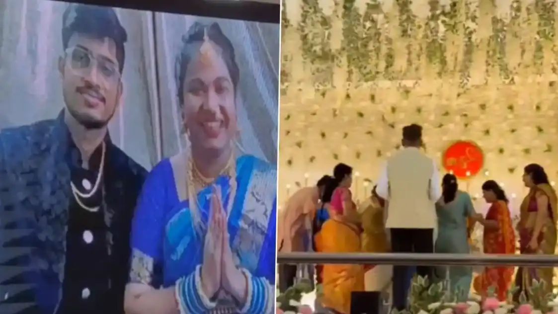 கடைசி நேரத்தில் ரத்தான விமானம்… காணொளி மூலம் வரவேற்பு நிகழ்ச்சியில் கலந்து கொண்ட புதுமணத் தம்பதி… பைரலாகும் வீடியோ…!!!