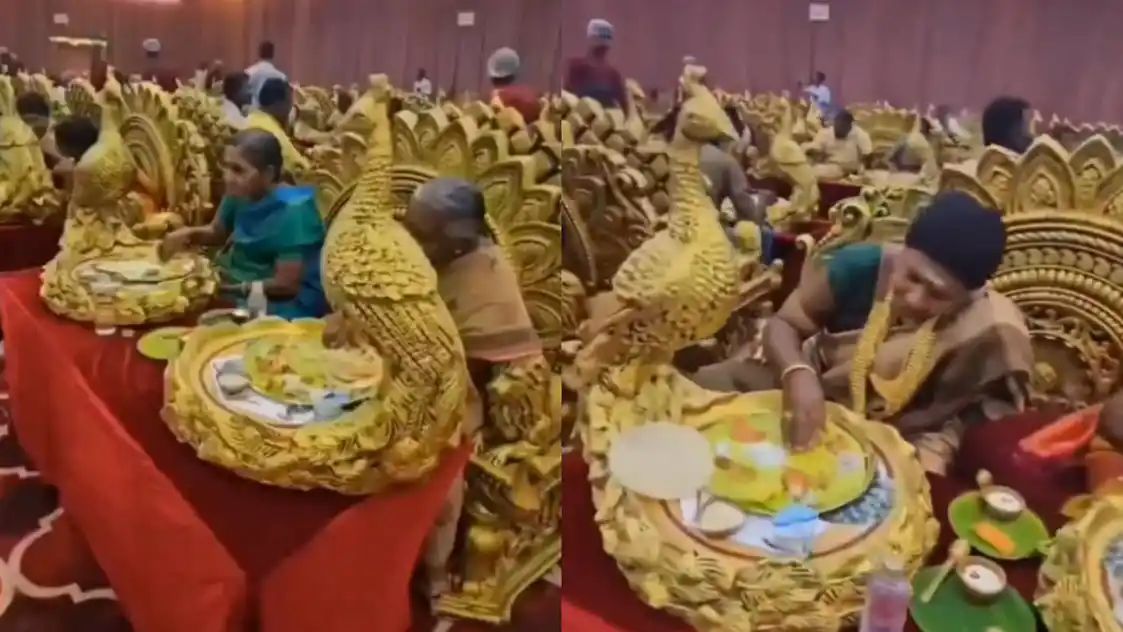 அம்பானிகளே தோற்றுப் போவார்கள்…. தங்க மயில் சிம்மாசனத்தில்…. இப்படி ஒரு பிரம்மாண்டம் விருந்தா….? பிரம்மிக்க வைக்கும் வீடியோ….!!