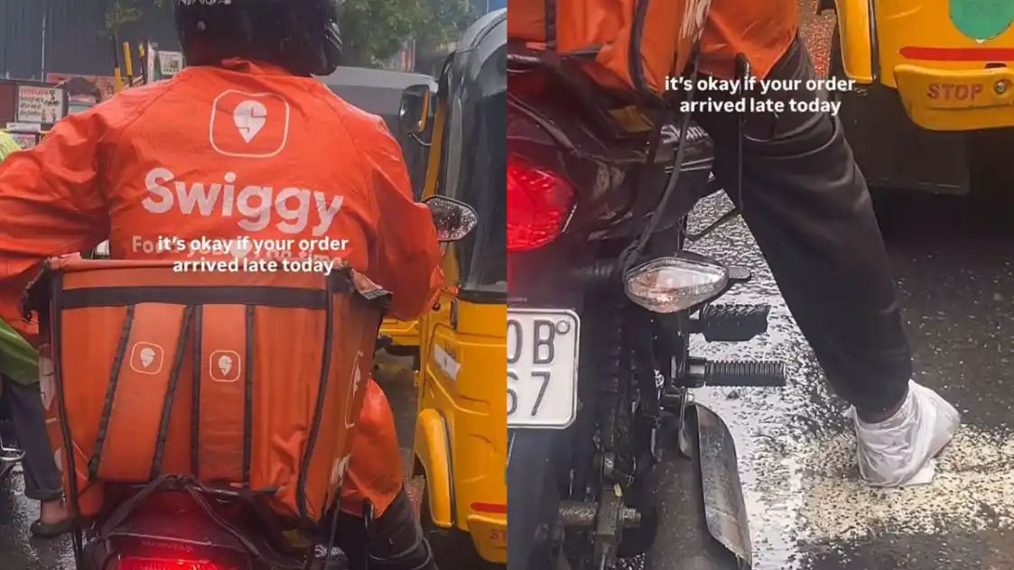 பசிக்கு உணவிடும் கடவுள்கள்! காலில் ஒரு பிளாஸ்டிக் கவர்.. கொட்டும் மழையில் ஒரு போராட்டம்! வைரலாகும் ஸ்விக்கி ஊழியரின் வீடியோ..!!