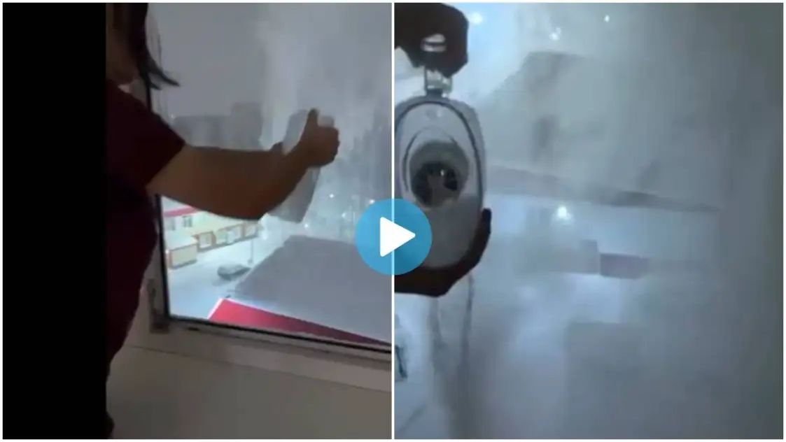 -60 டிகிரி உறையவைக்கும் குளிரில் ஒரு திகில் அனுபவம்! தரையில் விழுவதற்கு முன்பே ஐஸ் கட்டியான தண்ணீர்.. – வைரல் வீடியோ..!!