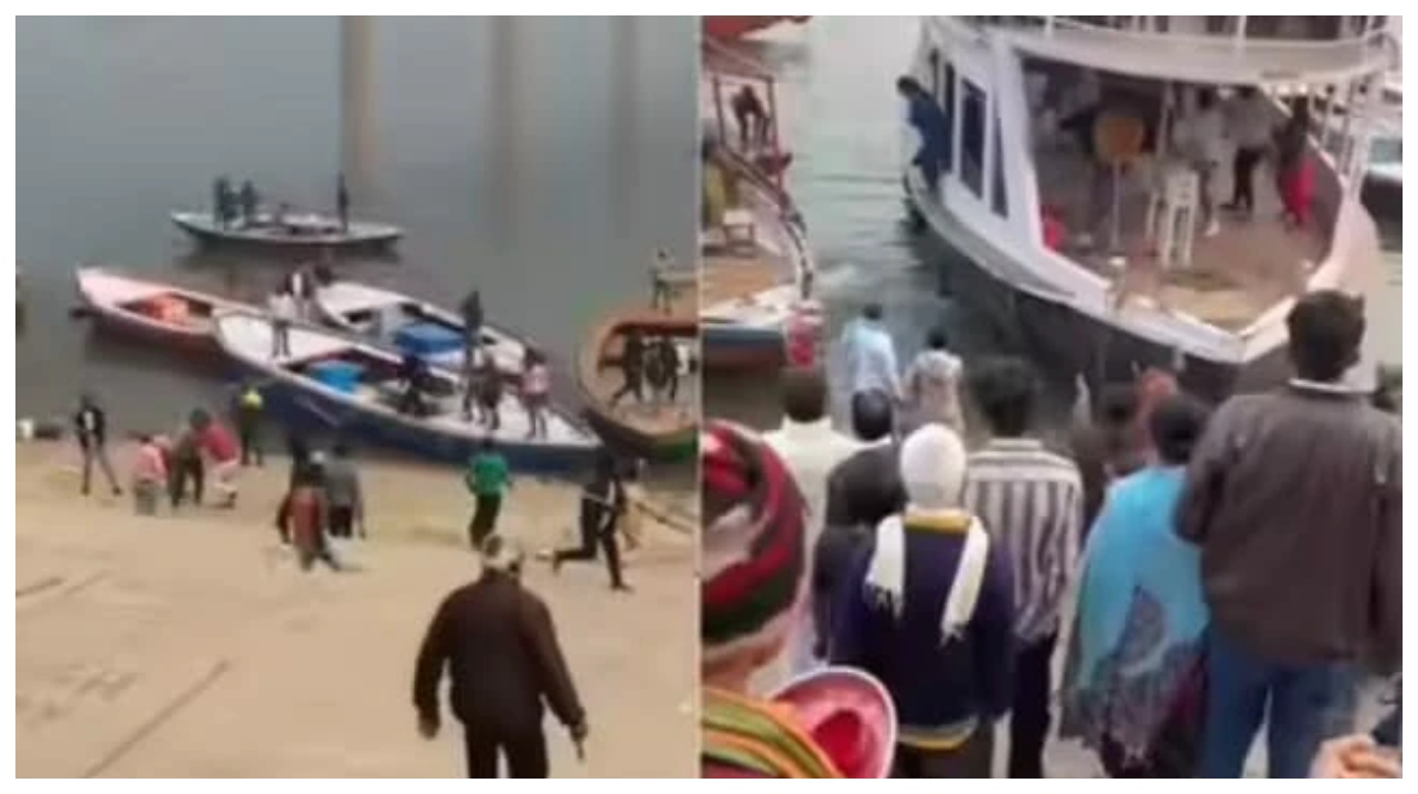 கங்கையில் லாத்தி மற்றும் துடுப்புகளால் தாக்கி கொண்ட படகு ஓட்டுநர்கள்… சுற்றுலா சென்ற இடத்தில் நேர்ந்த விபரீதம்… வைரலாகும் நடுக்கடல் சண்டை வீடியோ…!!!