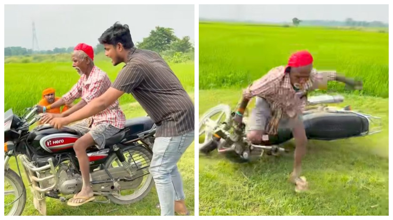 தாத்தாவின் ‘தக் லைஃப்’ முயற்சி…  பைக் ஓட்ட கிளம்பிய முதியவர்… கடைசியில் என்னாச்சு தெரியுமா?… இப்படியொரு ட்விஸ்ட்டா?… வைரலாகும் வீடியோ…!!!