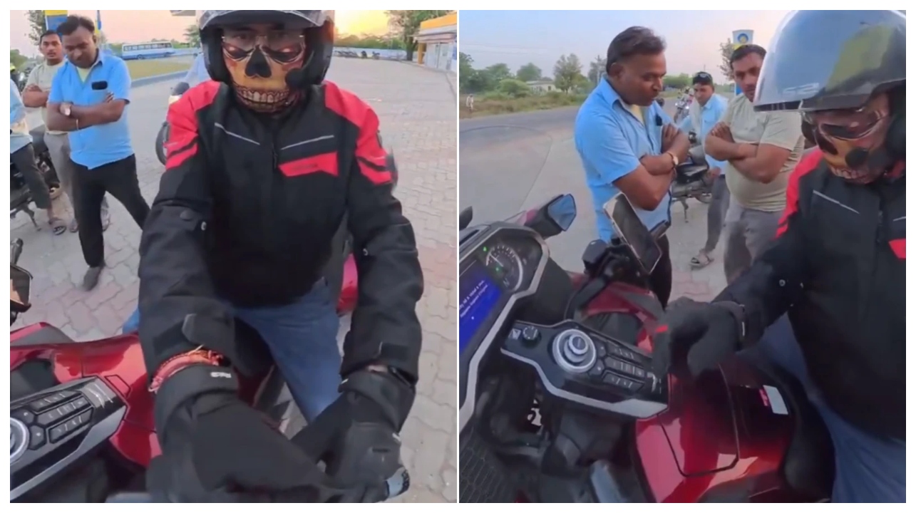48 லட்சம் ரூபாய் பைக்கிற்குள் அப்படி என்னதான் இருக்கிறது?… வீடா? பைக்கா?… பெட்ரோல் பங்கில் நடந்த வினோதம்.. வைரலாகும் வீடியோவின் பின்னணி…!!!